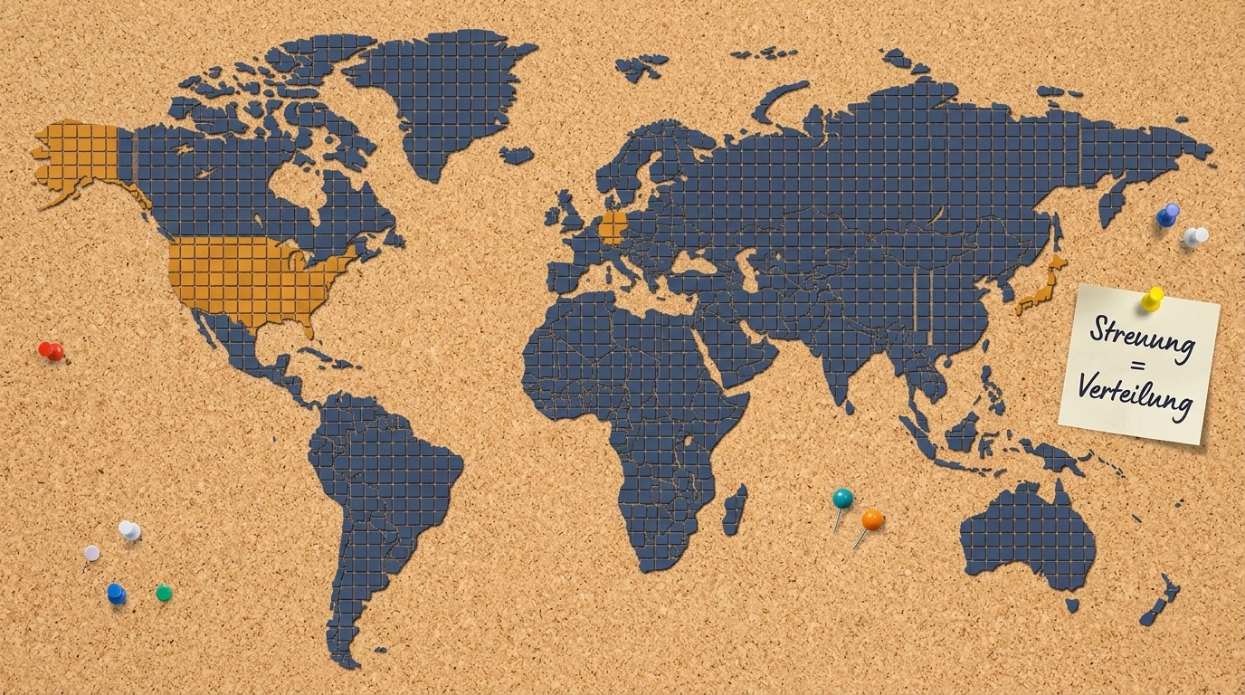 Stilisierte Weltkarte als Symbol für globale Streuung in einem Portfolio.